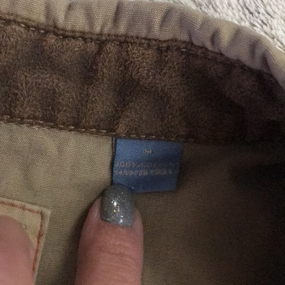 Khaki canvas button down shirt M elbow patches rustic hunter field stream - Picture 4 of 8